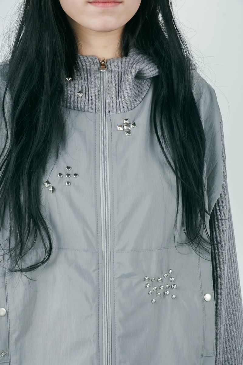 studs nylon knitzip hoodie(gray)