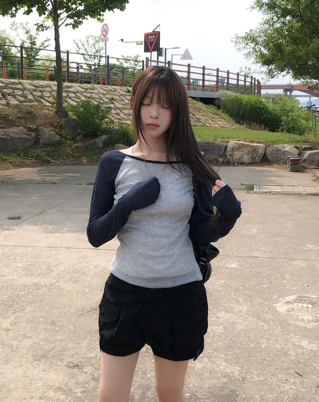 Ray Two-Tone See-Through Raglan Long Sleeve