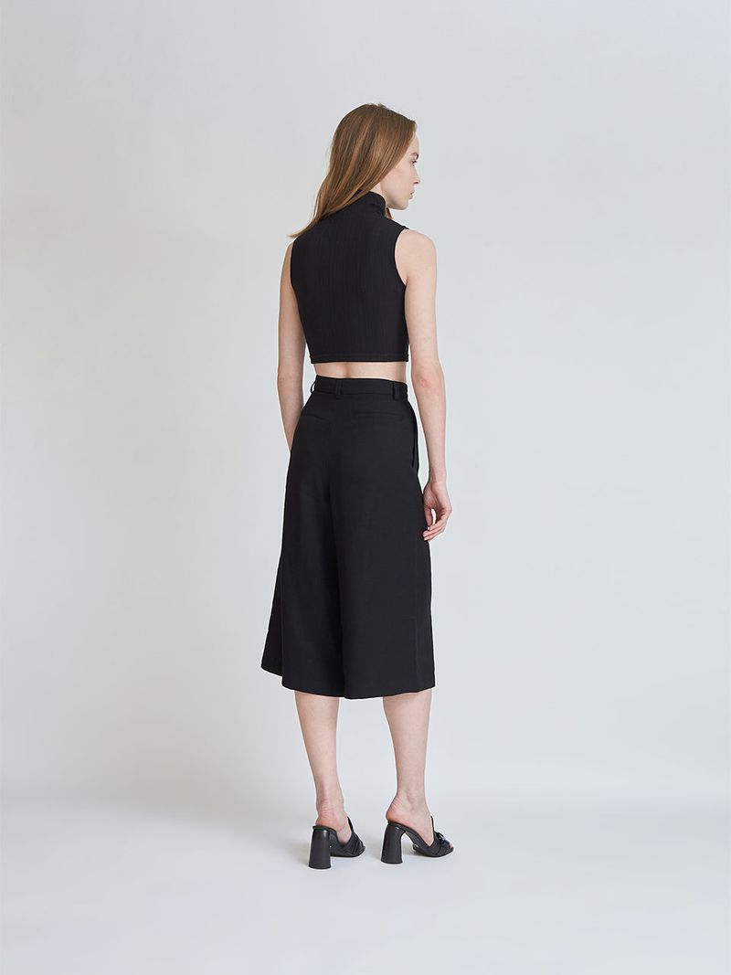 BLACK CROP KNIT ZIP UP SLEEVELESS