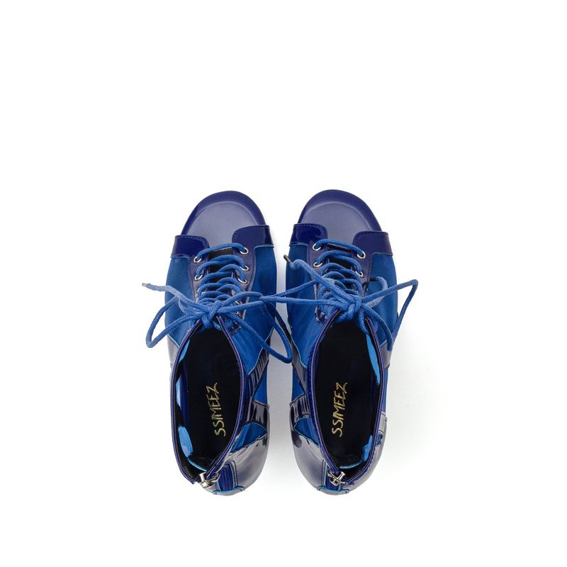 See-Through Patent Combination Open Toe Heel(Navy)