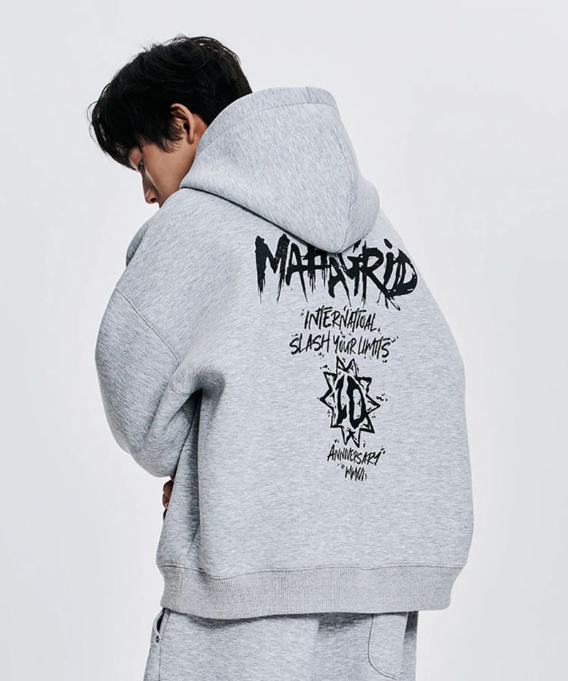 mahagrid（マハグリッド）の「10TH SLASH NEOPRENE CROP ZIP UP HOODIE_GREY（Tops）」