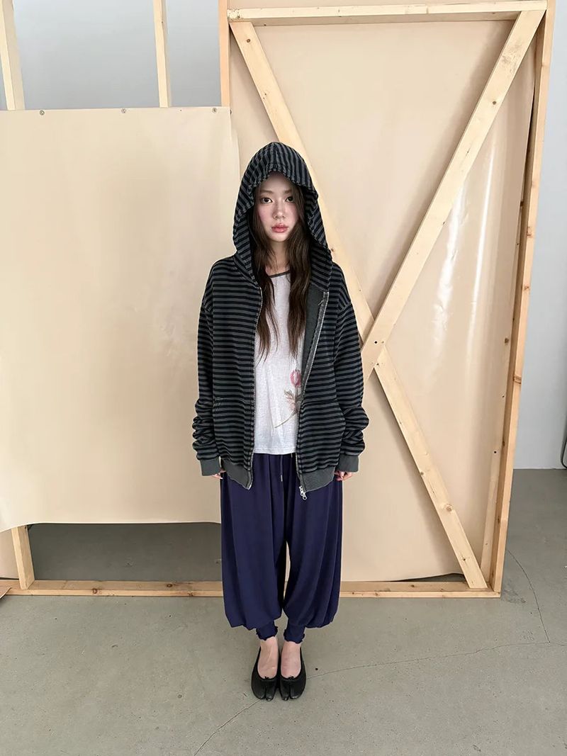 stripe washing hood zip-up