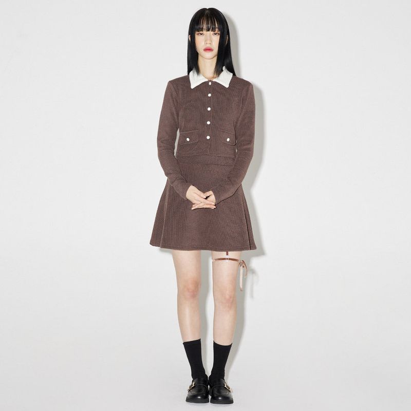 ヘイリーリボンニットスカート / Haley Ribbon Knit Skirt [BROWN]