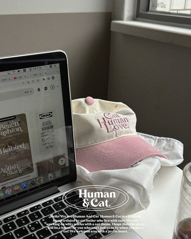 CAT HUMAN LOVE PEACH BALL CAP  / PINK