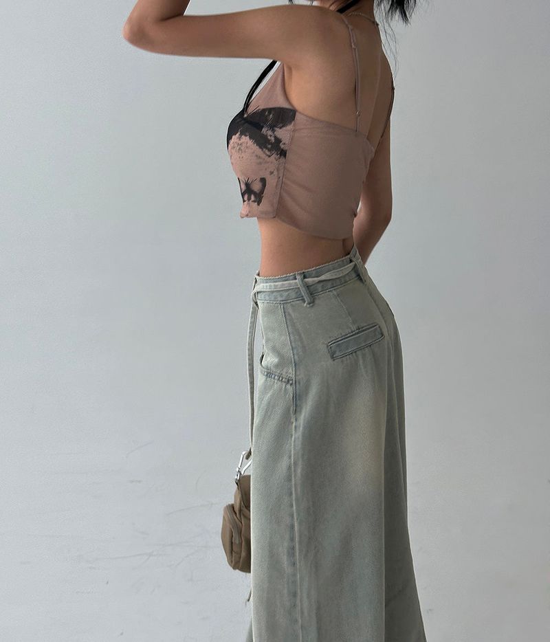 Strap belt Set Denim Long Skirt