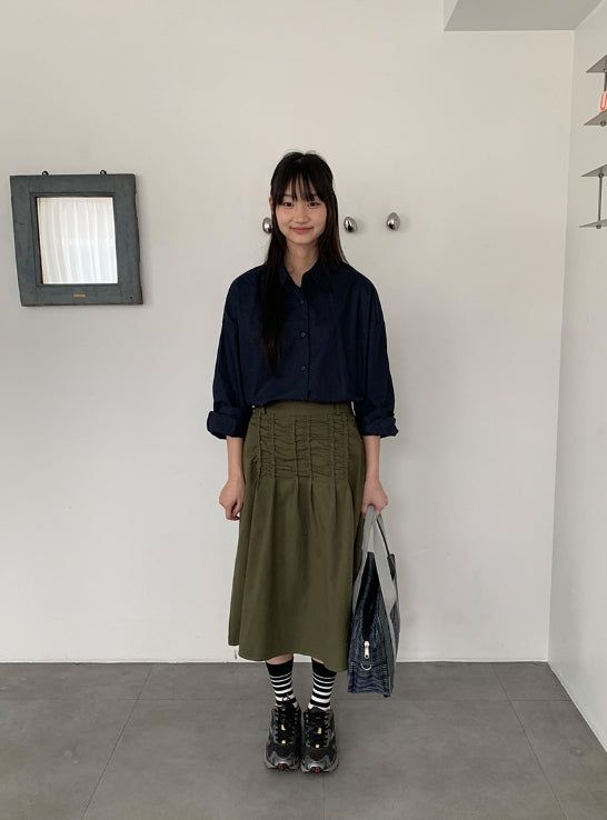 デキンシャーリングバンディングミディスカート