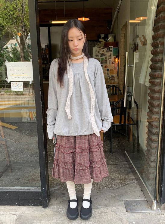 Raneehi Shirring Ribbon Long Sleeve Tee