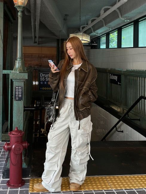 fade crack washed balloon leather jacket