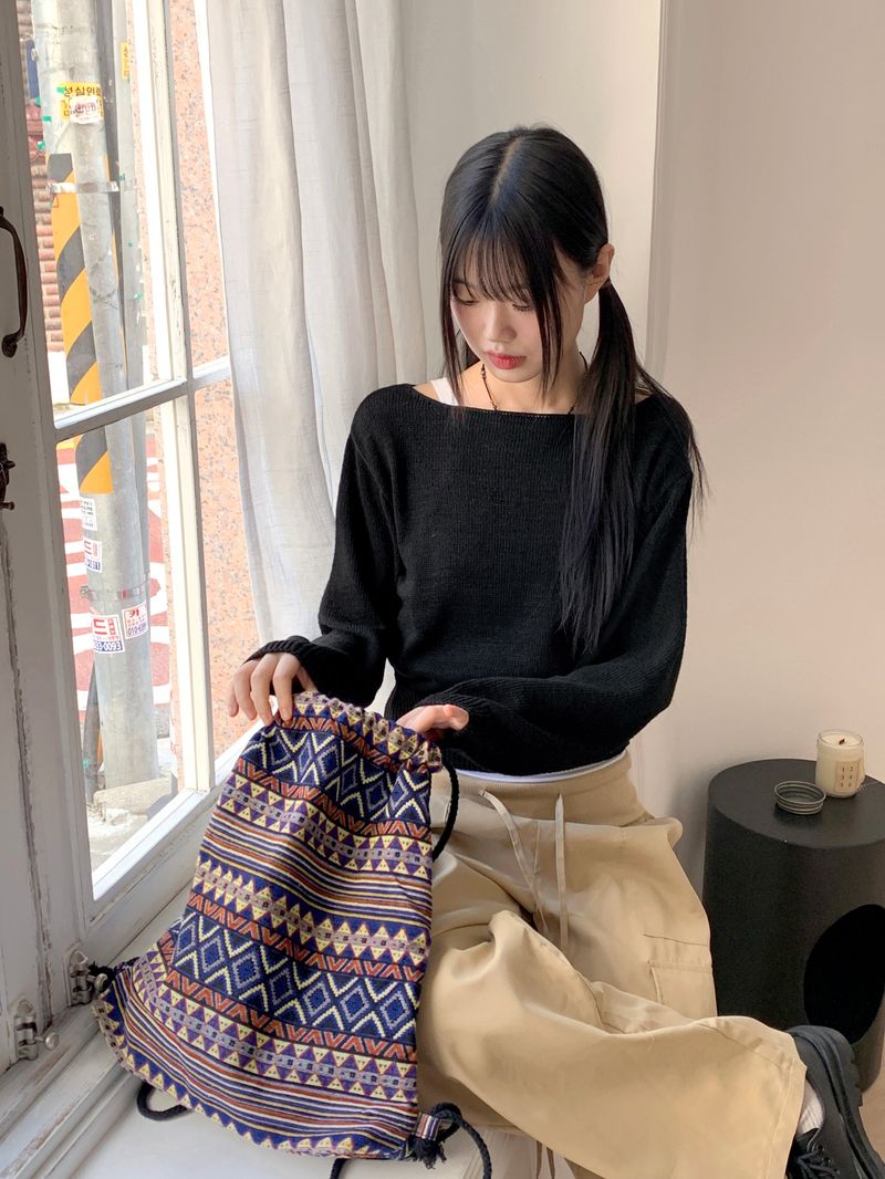 Rums Vintage Bohemian Pattern String Cotton Backpack