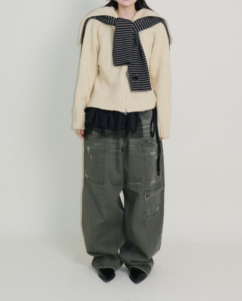 Square Sailor Collar Two-Way Knit Cardigan