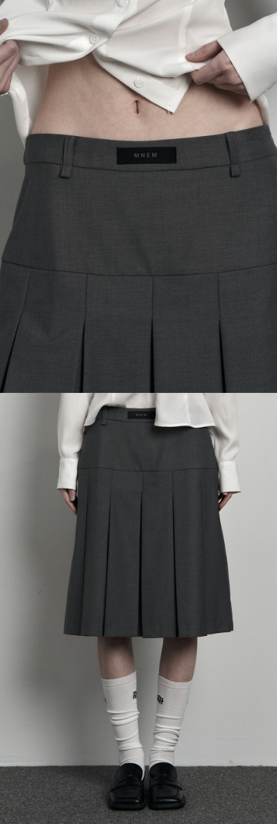 [mnem] loop pleated midi skirt (gray)