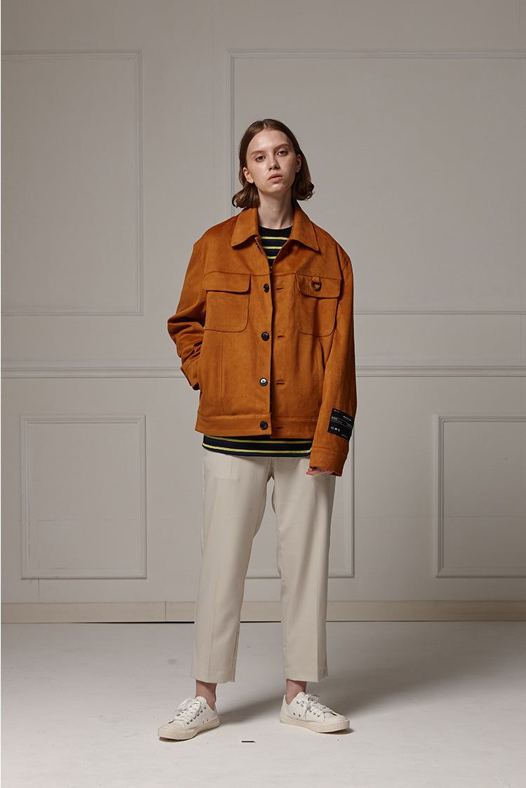 Suede wide pocket jacket