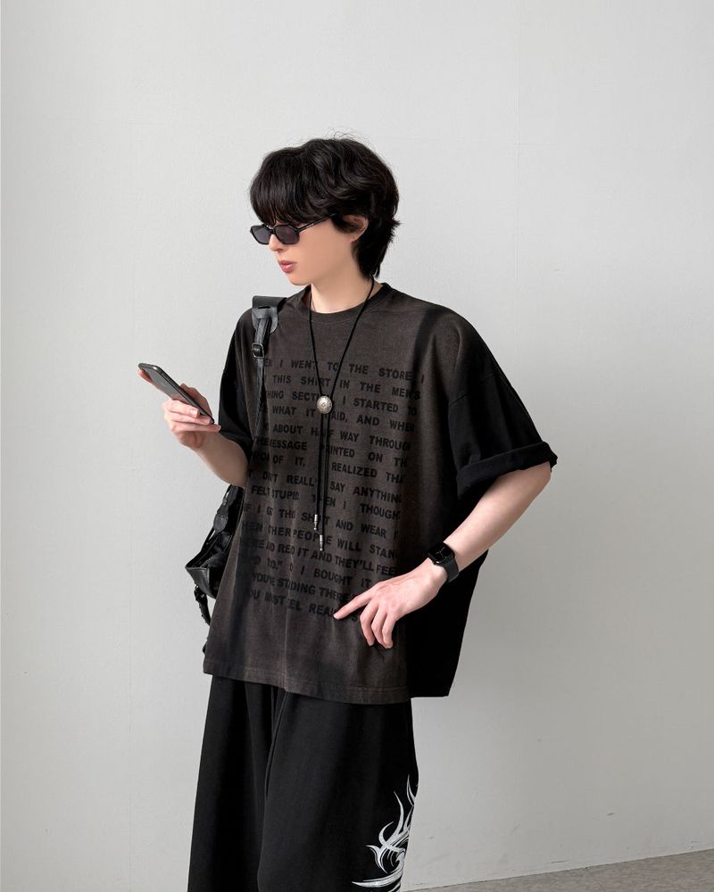 YOURNUS（ユアナス）の「Text Washing Half Sleeve（Tops）」