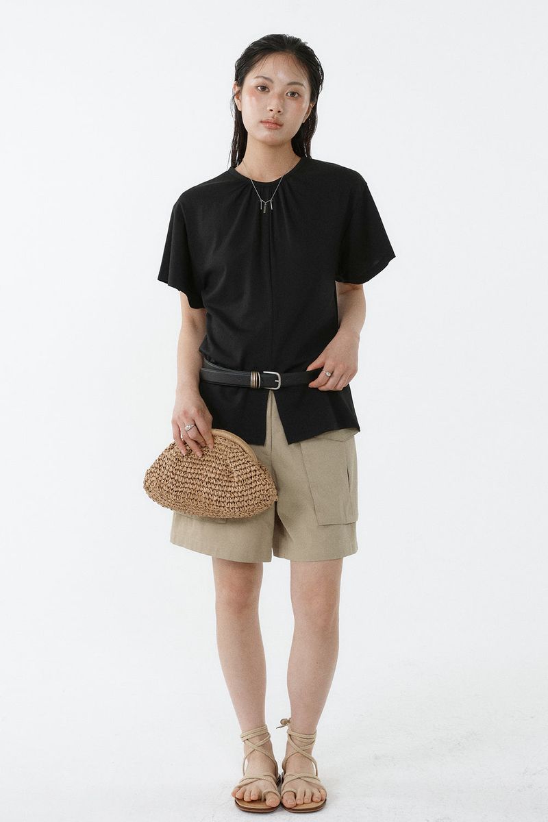 SHIRRED ROUND TOP_BLACK