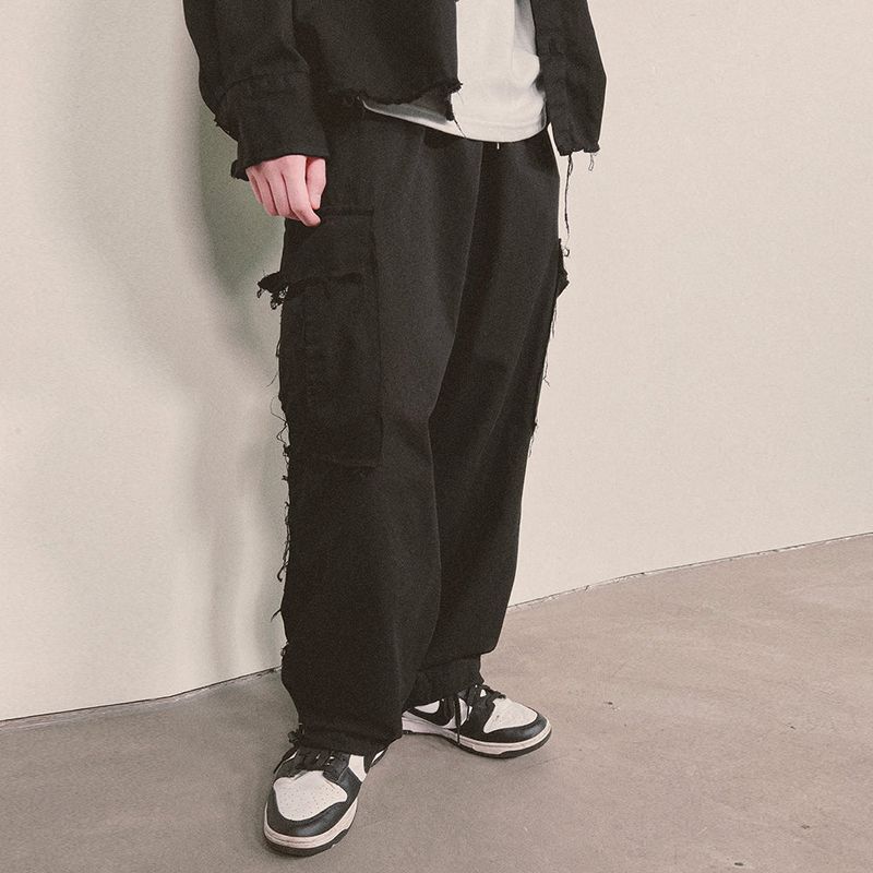 grunge wide cargo pants_black