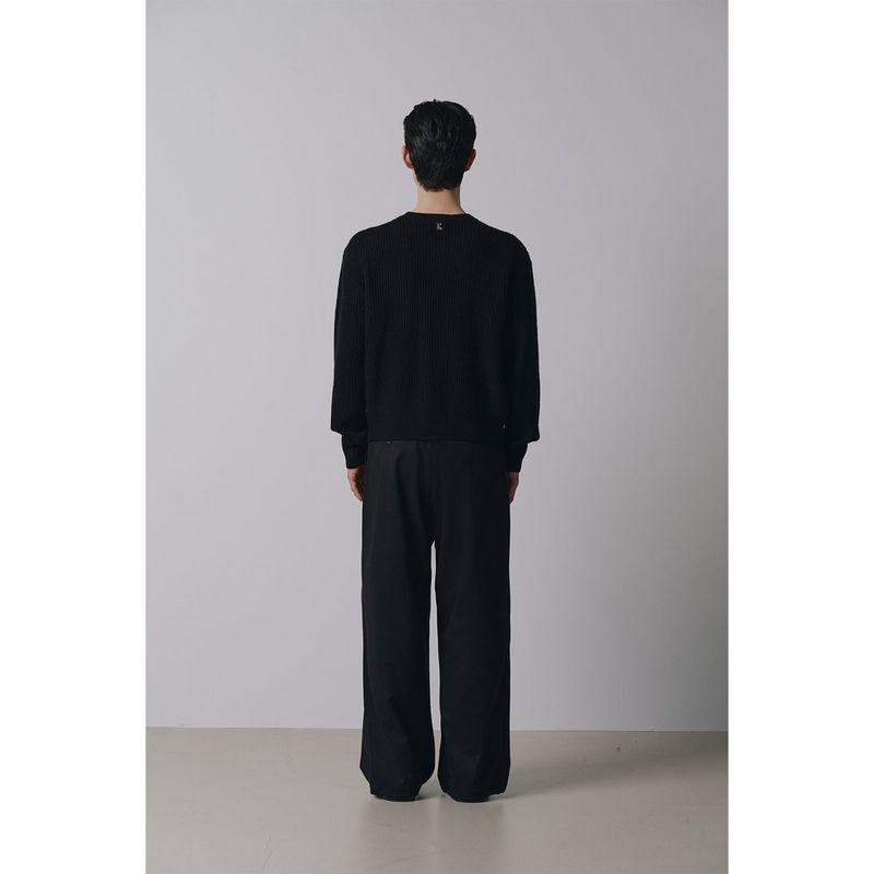 Layered wool knit cardigan(Black)