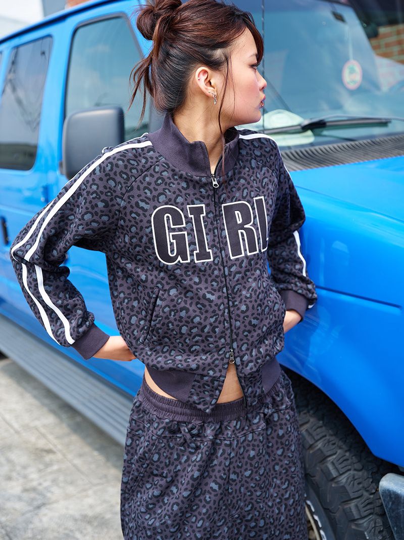 LEOPARD ZIP UP BLACK