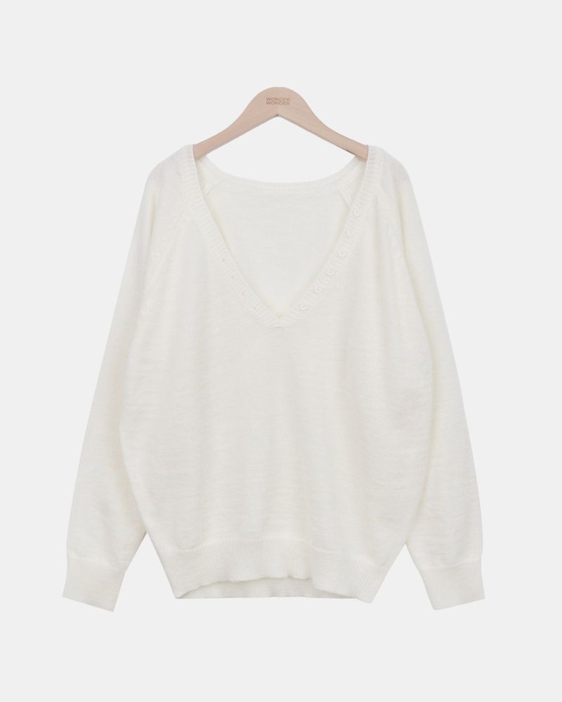 Chemin Button Deep V-Neck Long Sleeve Knit