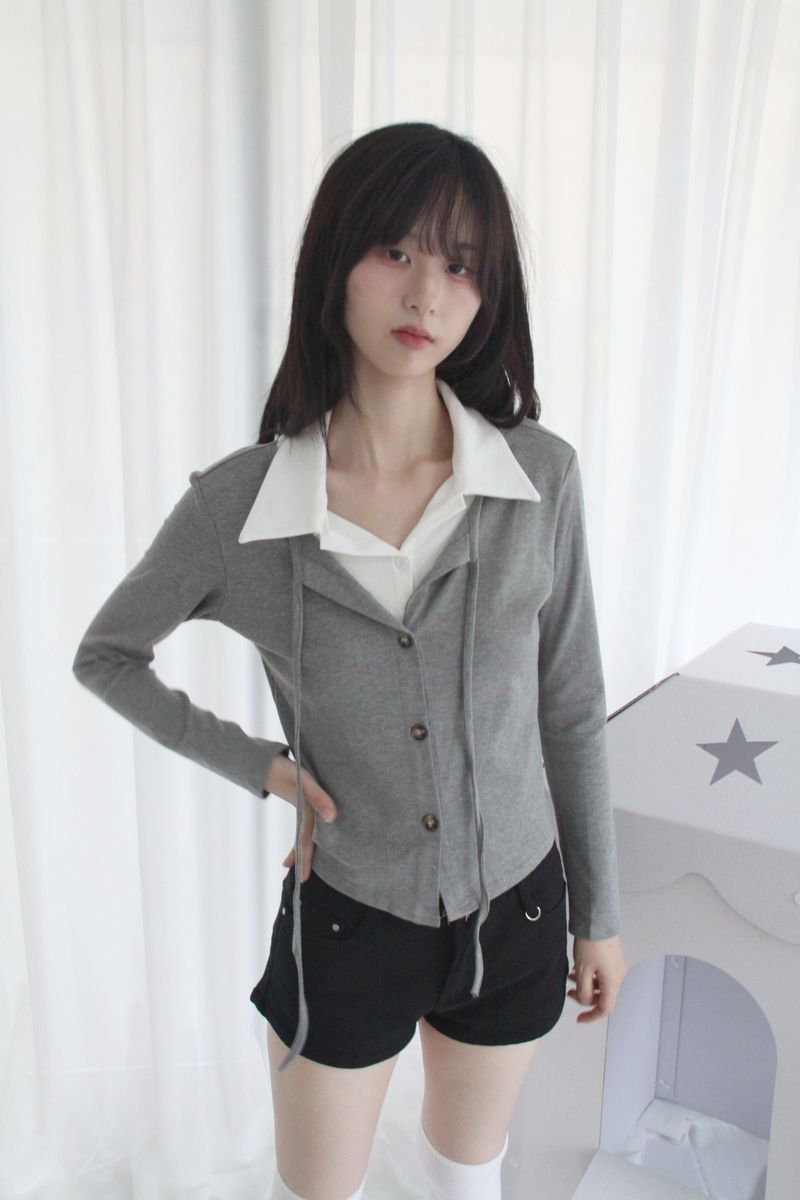 Layered Double Collar Cardigan T-shirt (2color)