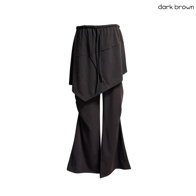 (2color) Diagonal Shirring Bootcut Layered Pants