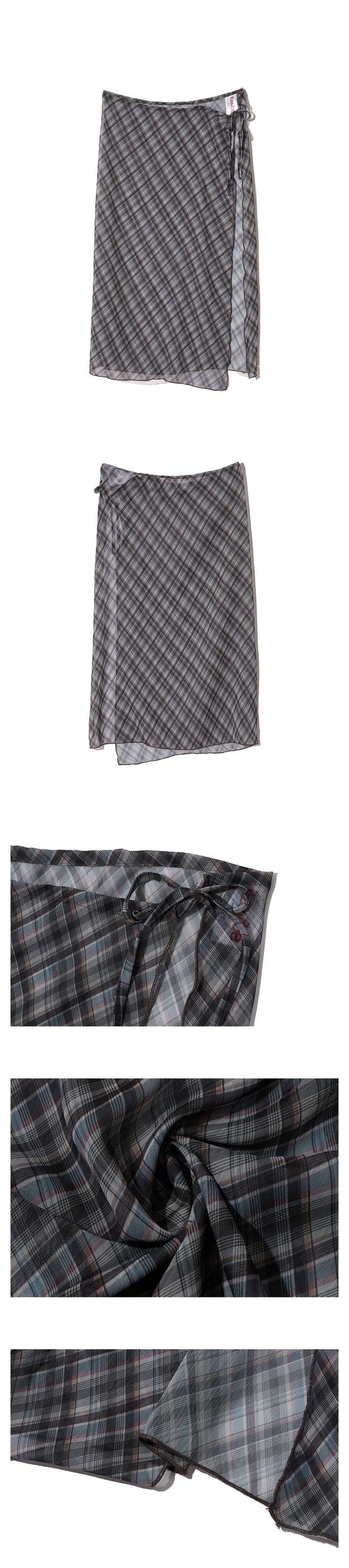 CHECK LAYERED WRAP LONG SKIRT