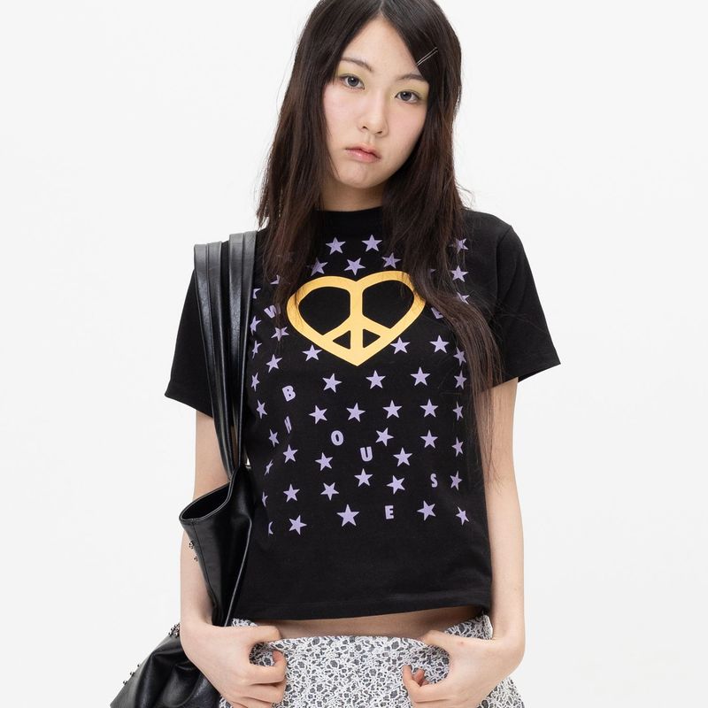 WEBHOUSE（ウェブハウス）の「Heart Peace Star Tee - Black（Tops）」