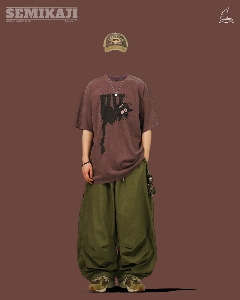 MM Pigment Washing Cat Half T