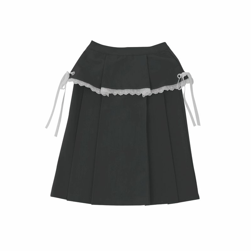ribbon pleated skirt (gray)