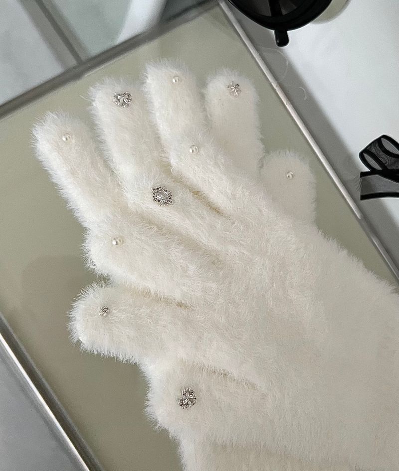RGO Ballet Core Ribbon Jewelry Year-end Look Hip Cubic Long Heating Fleece-Lined Fur Mink Black White Brown Beige Gloves (Select 3 Colors)