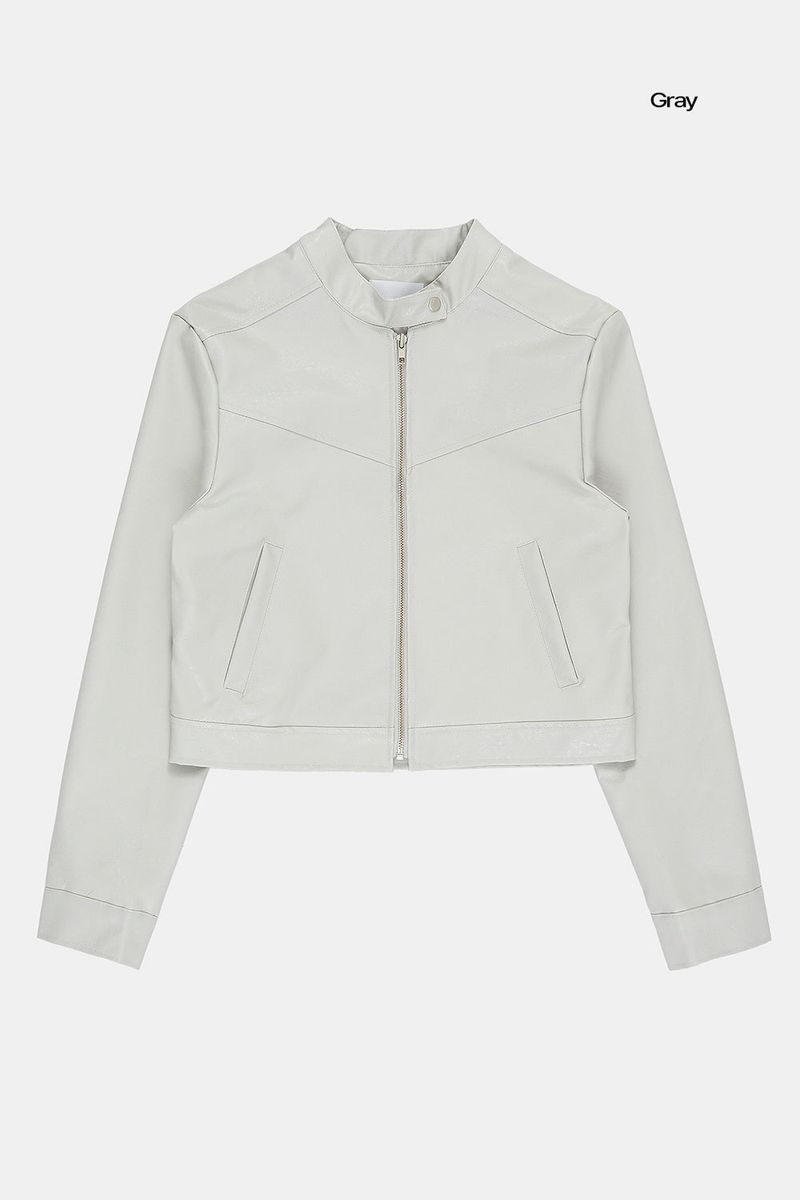 Minimal zip-up crop leather jacket