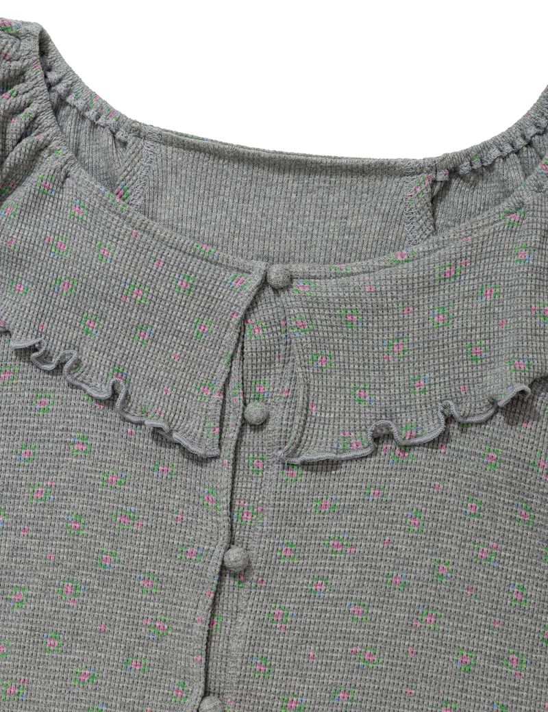 RUFFLE FLOWER BLOUSE(GREY)