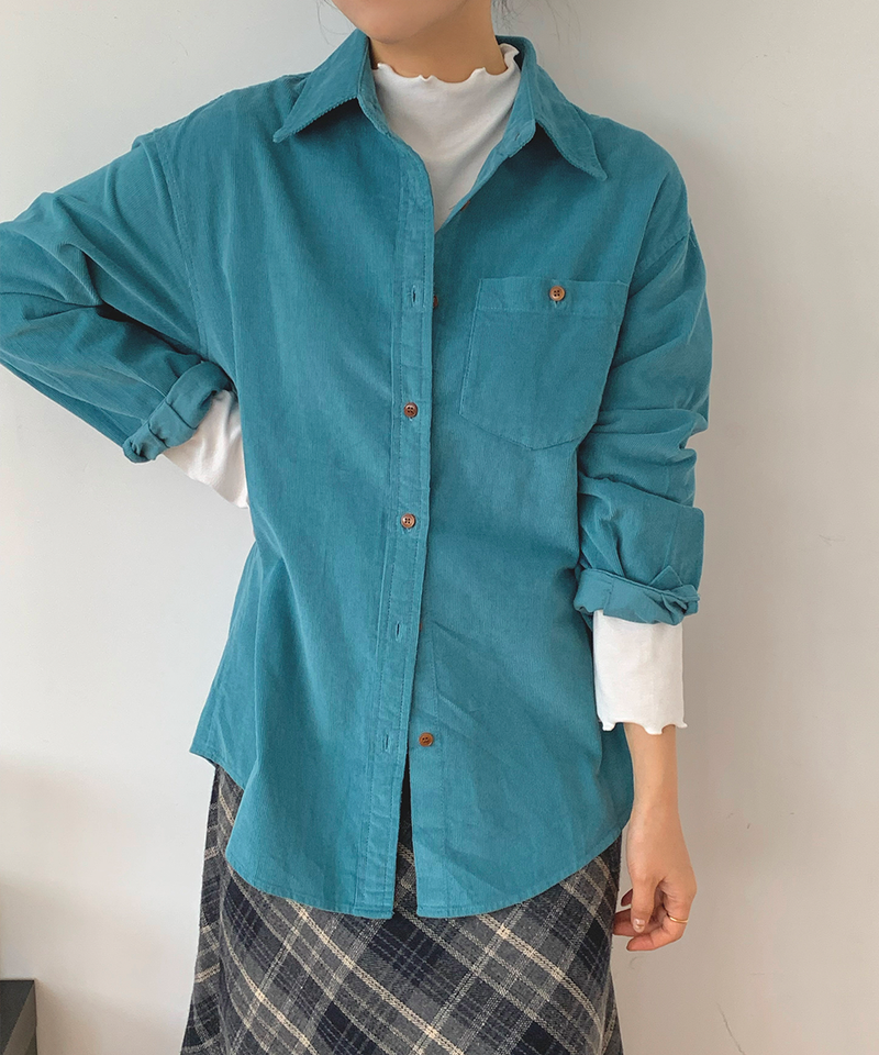 Corduroy Collar Shirt Shirt Blouse Basic Item Cotton