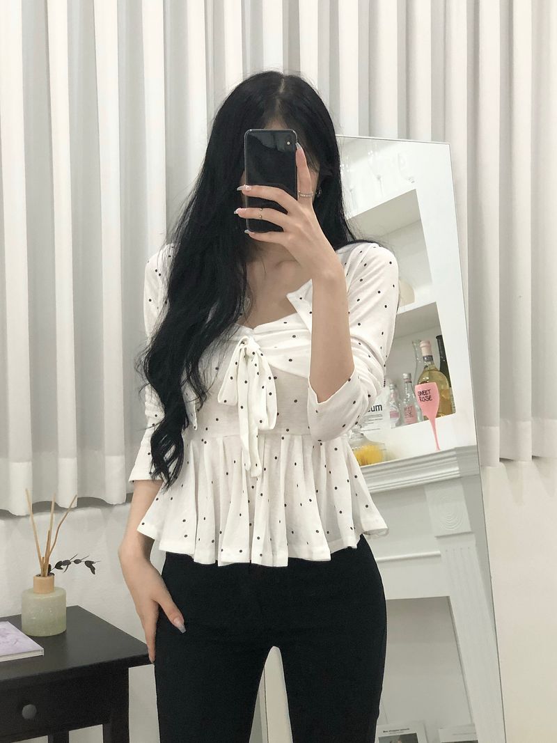 Dot Ribbon Top & Cardigan