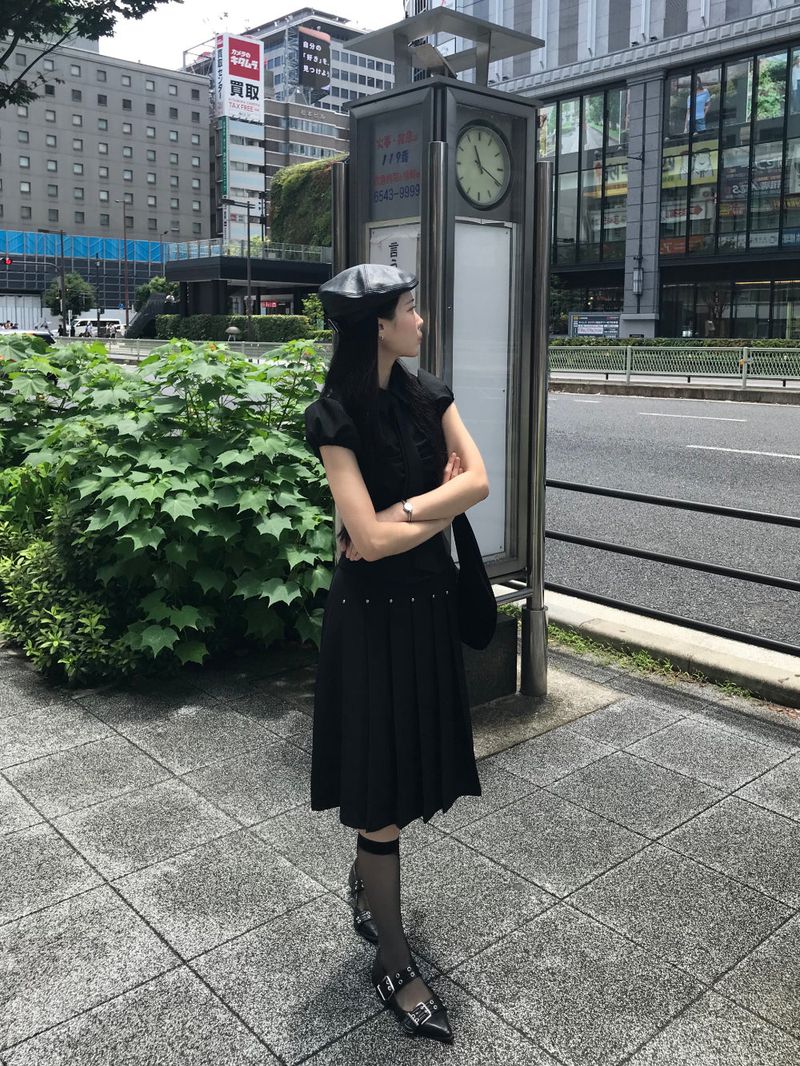 Monday Office Ball Stud Pleated Midi Skirt