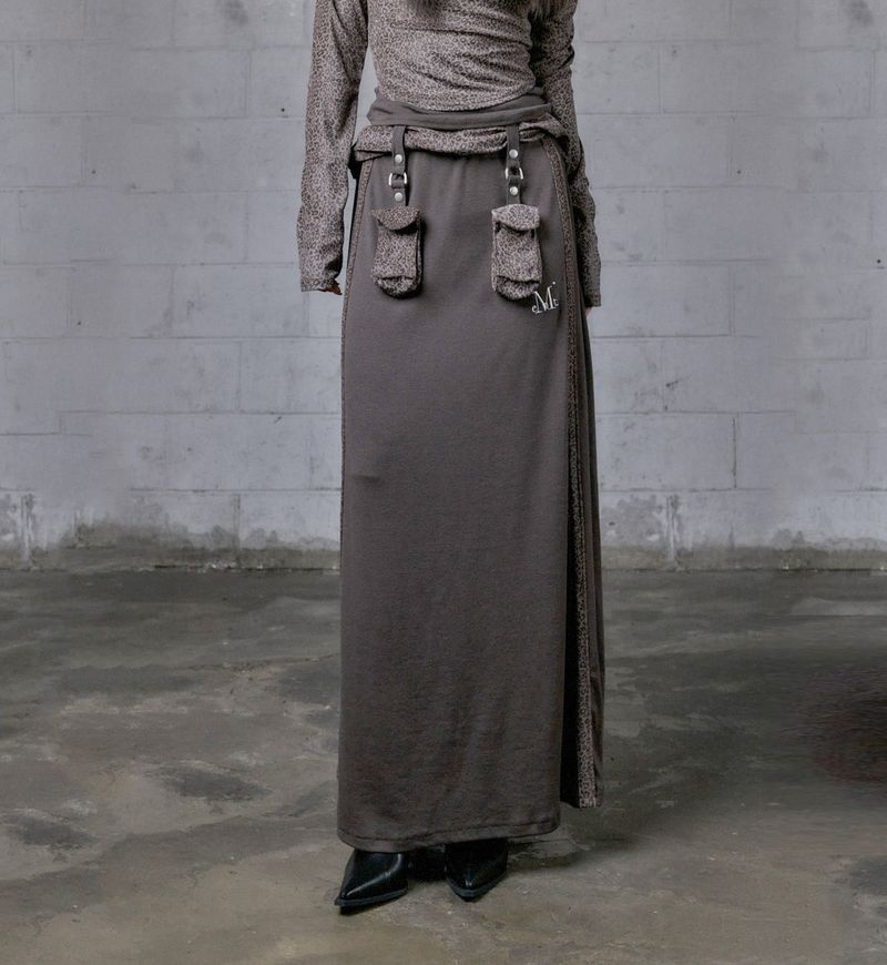AESIR LEOPARD BELTED POCKET LONG SKIRT