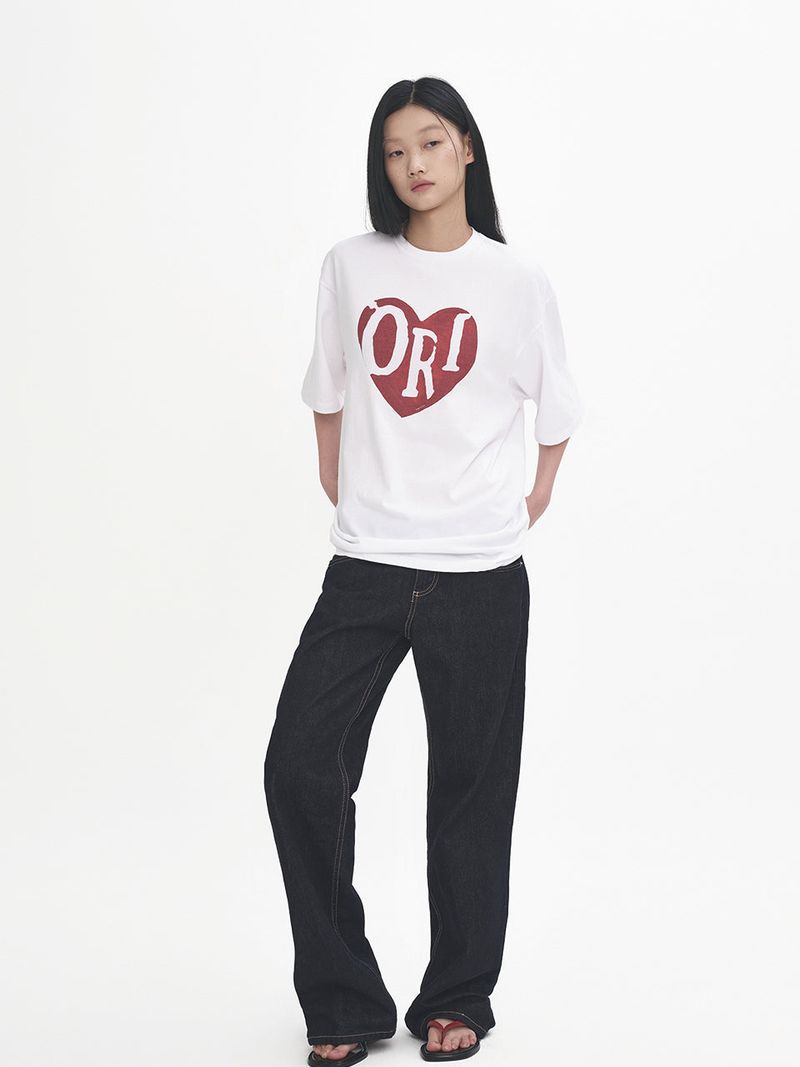 Over-Fit Vintage Heart Print Short Sleeve T-Shirt