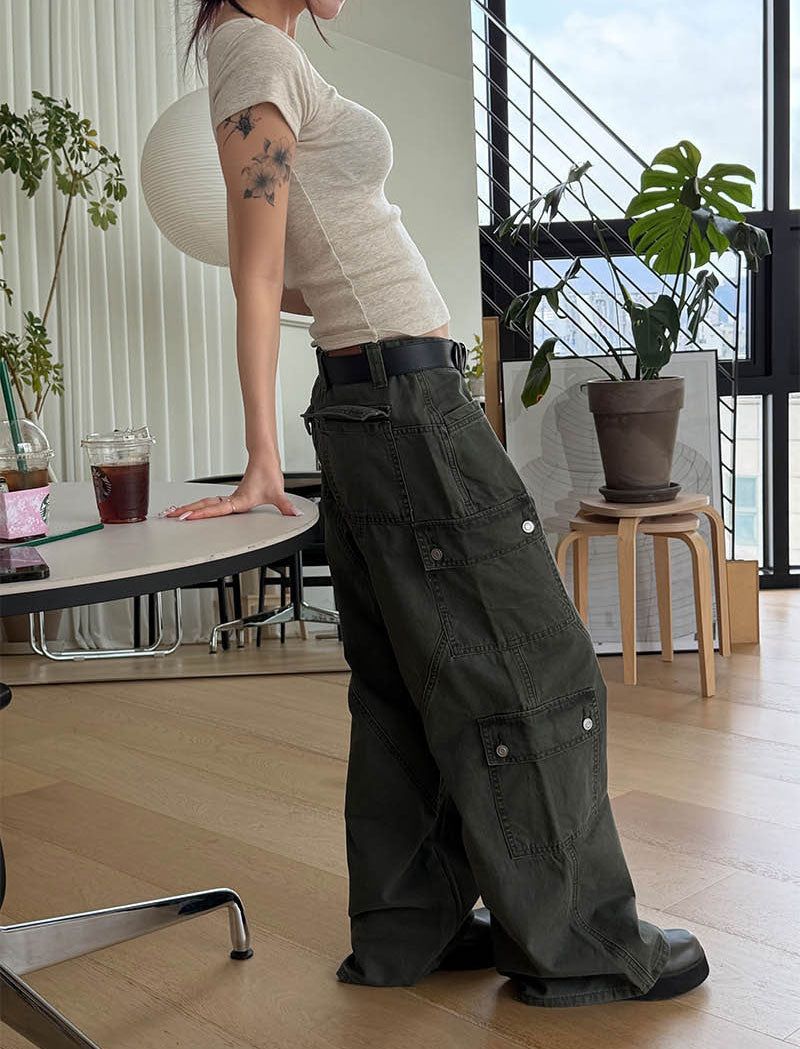 Wide flare cargo pants(2color)