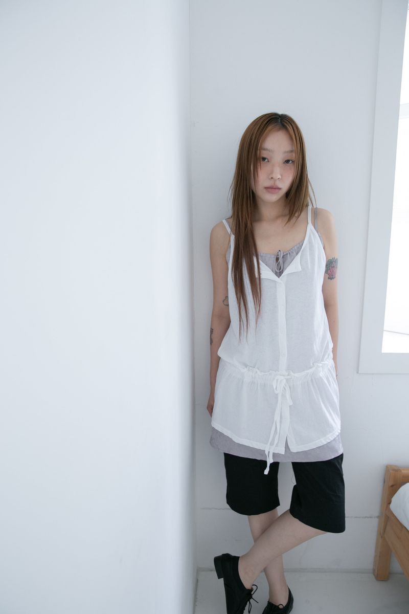 frill strap button sleeveless top(3colors)