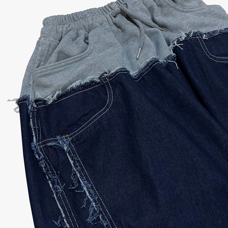 layered deconstructed denim capri shorts_blue