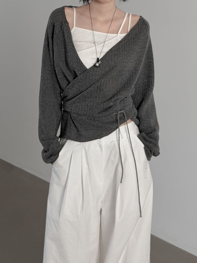 mnem（ムネム）の「Rael Strap Knit Wrap Cardigan（Tops）」