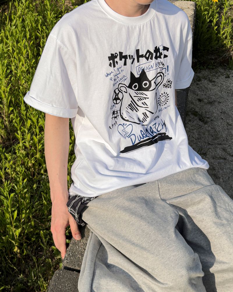 Niporu Cat Graphic Oversized Short Sleeve