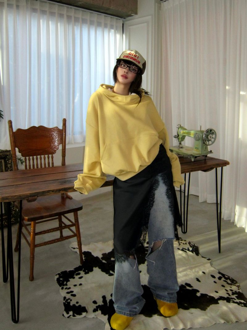 High-neck cropped hoodie