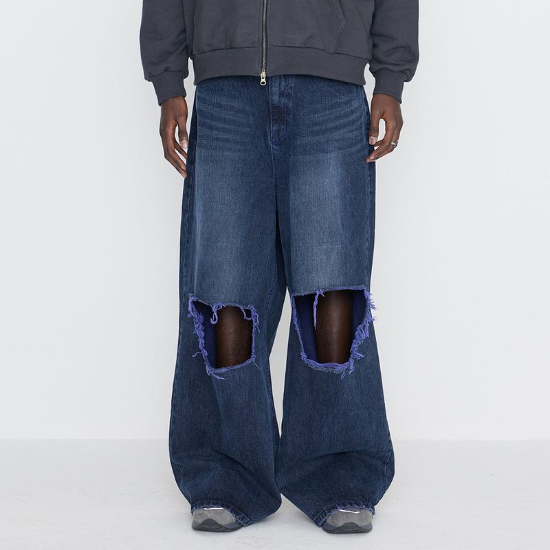 Sserpe(セルぺ)の「Destroyed Knee Wide Denim Pants Blue & Purple(Pants)」