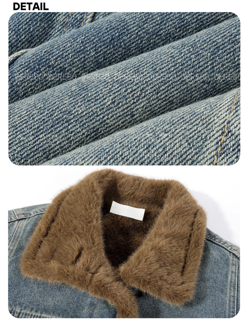 soft mink high neck denim fur jacket