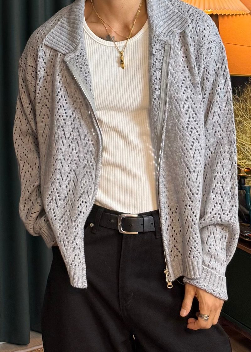 Cropped Knit Punching Zip-Up 4COLOR