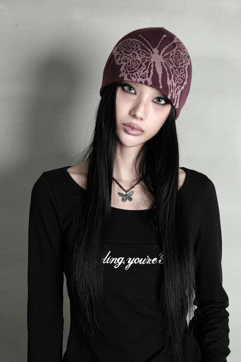 ROSE BUTTERFLY BEANIE #MAUVE