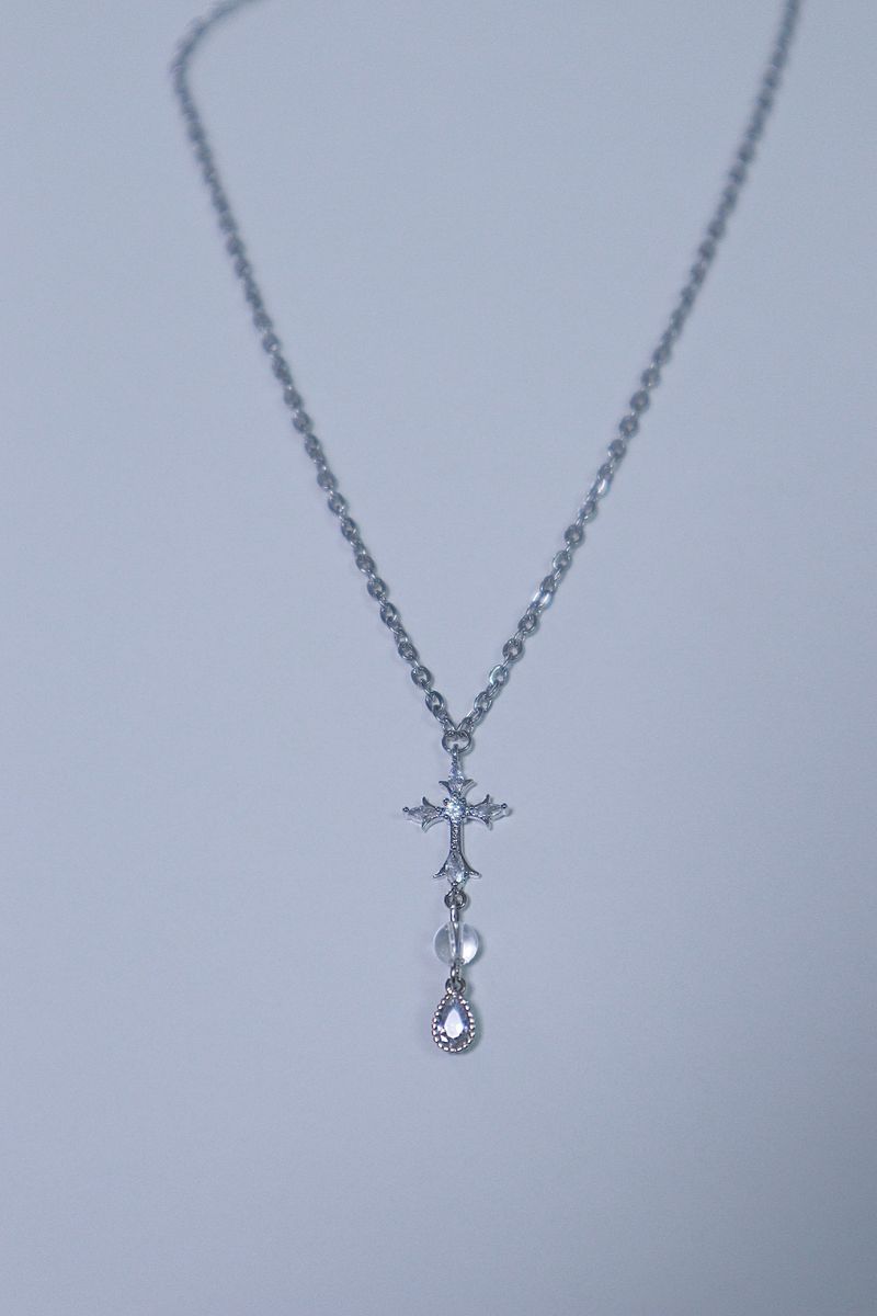 cross water drop transparent gemstone necklace