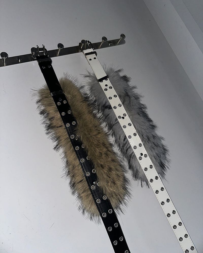 Punching mink fur layered belt