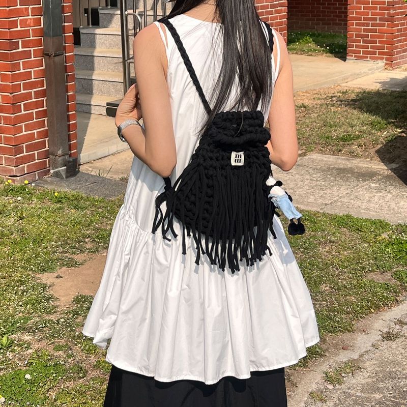 fringe mini backpack (black)
