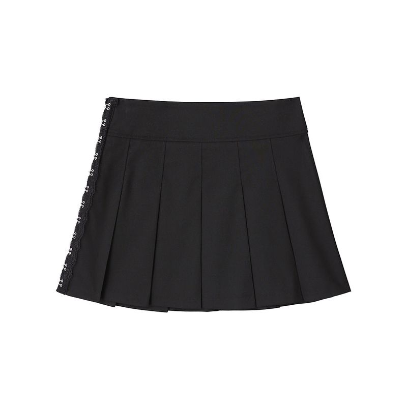 Cross Chain Pleated Skirt - Black